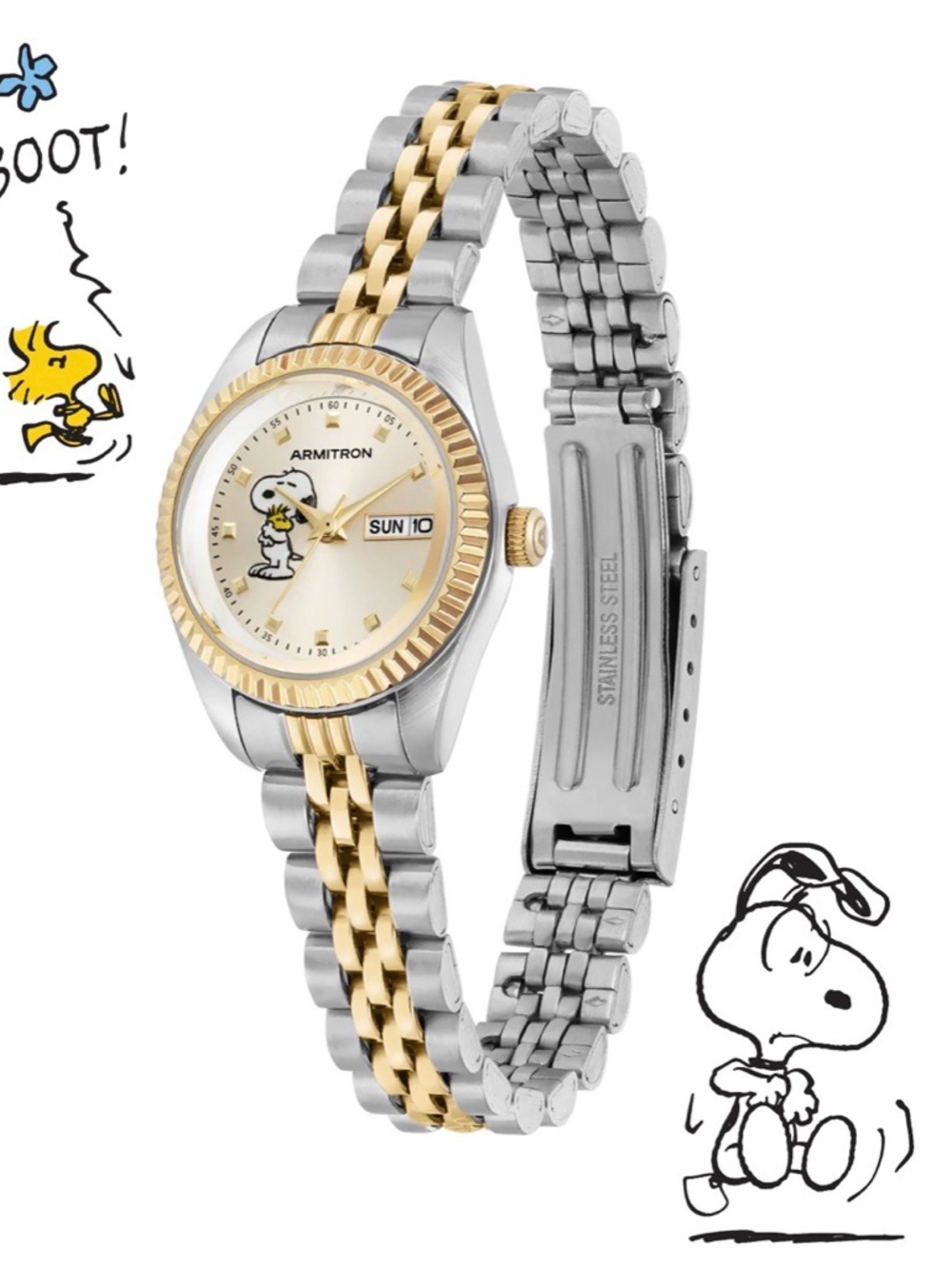 Armitron Two-Tone Gold and Silver Snoopy Day-Date Watch - Picture 2 of 7